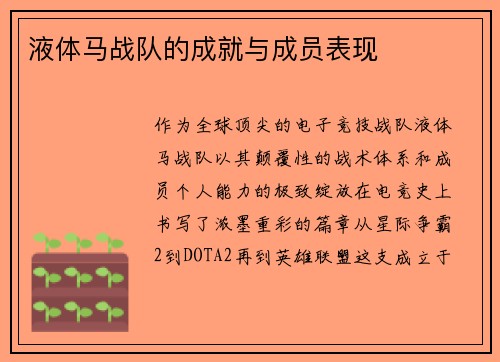 液体马战队的成就与成员表现
